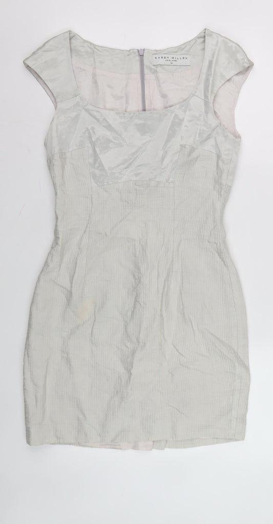Karen Millen Women Silver Sheath Dress, Size 10