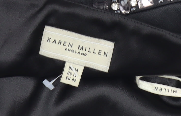 Karen Millen Women’s Black A-Line Beaded Strapless Dress