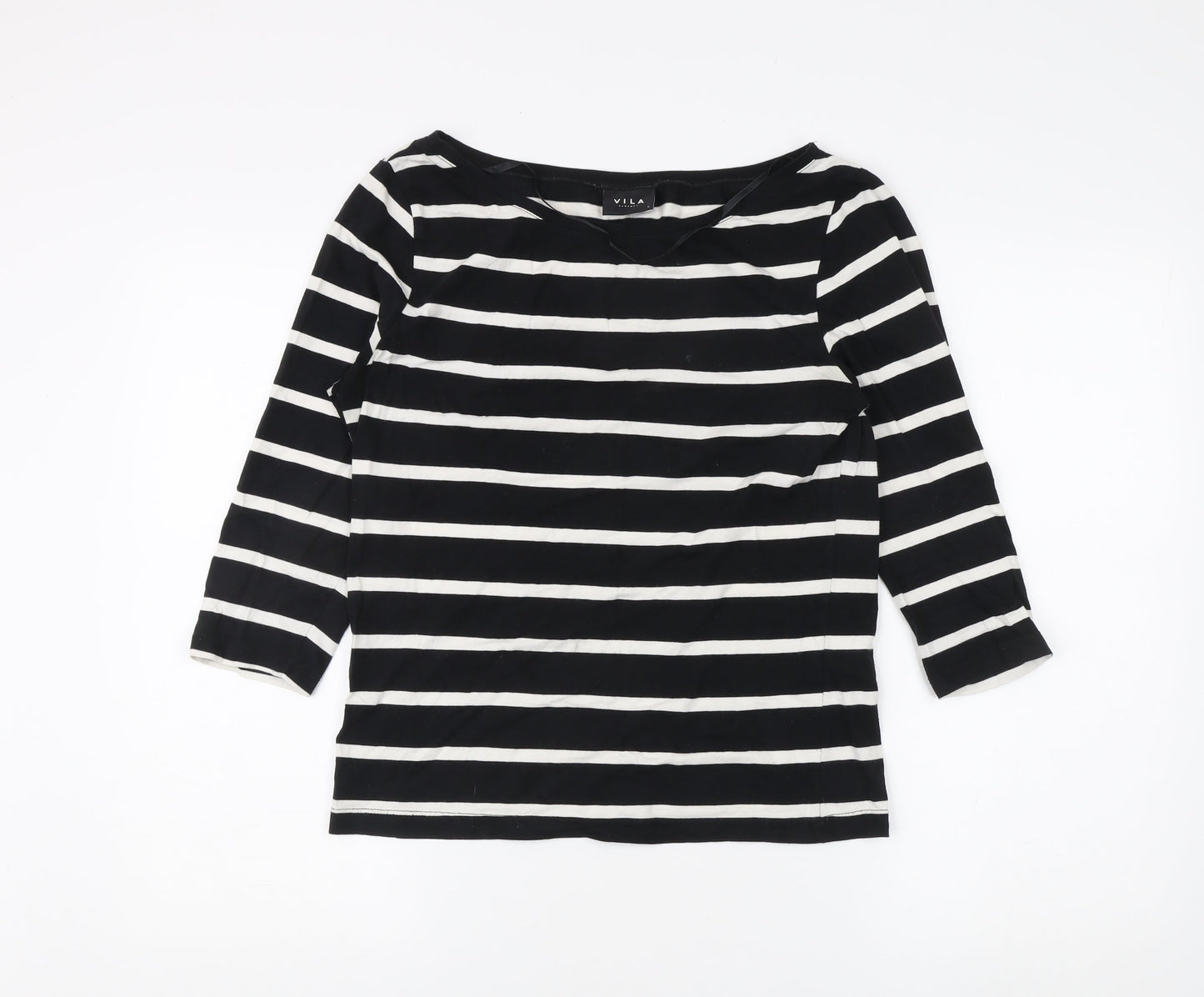 VILA Women's S Black Striped 3/4 Sleeve T-Shirt