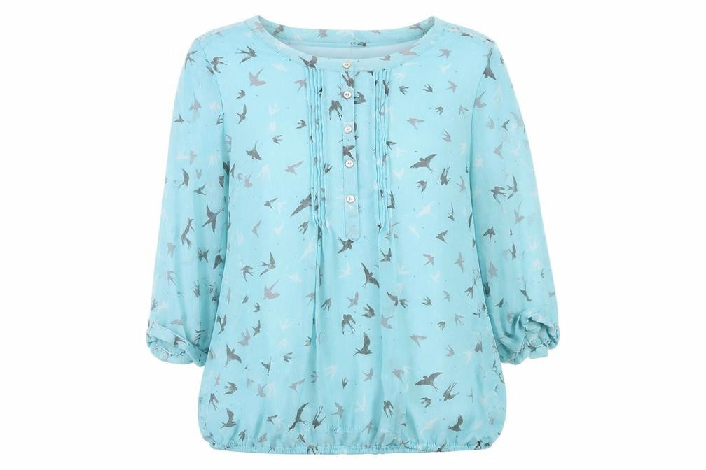 Bonmarché Women's Blue Bird Print Blouse Size 12