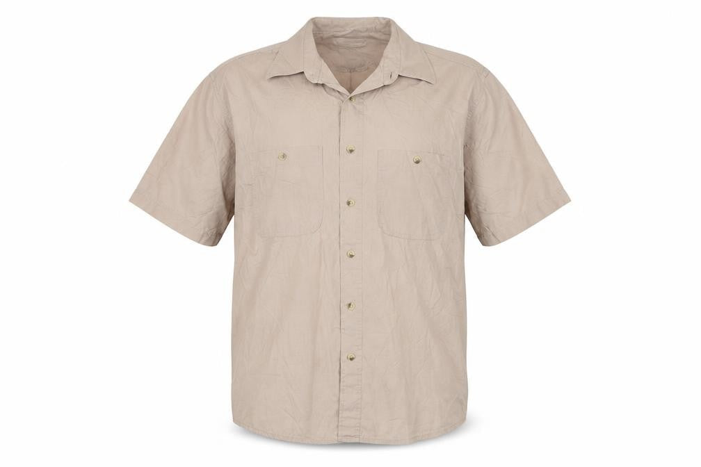 St. Bernard Men's Beige Short Sleeve Button-Up Shirt L