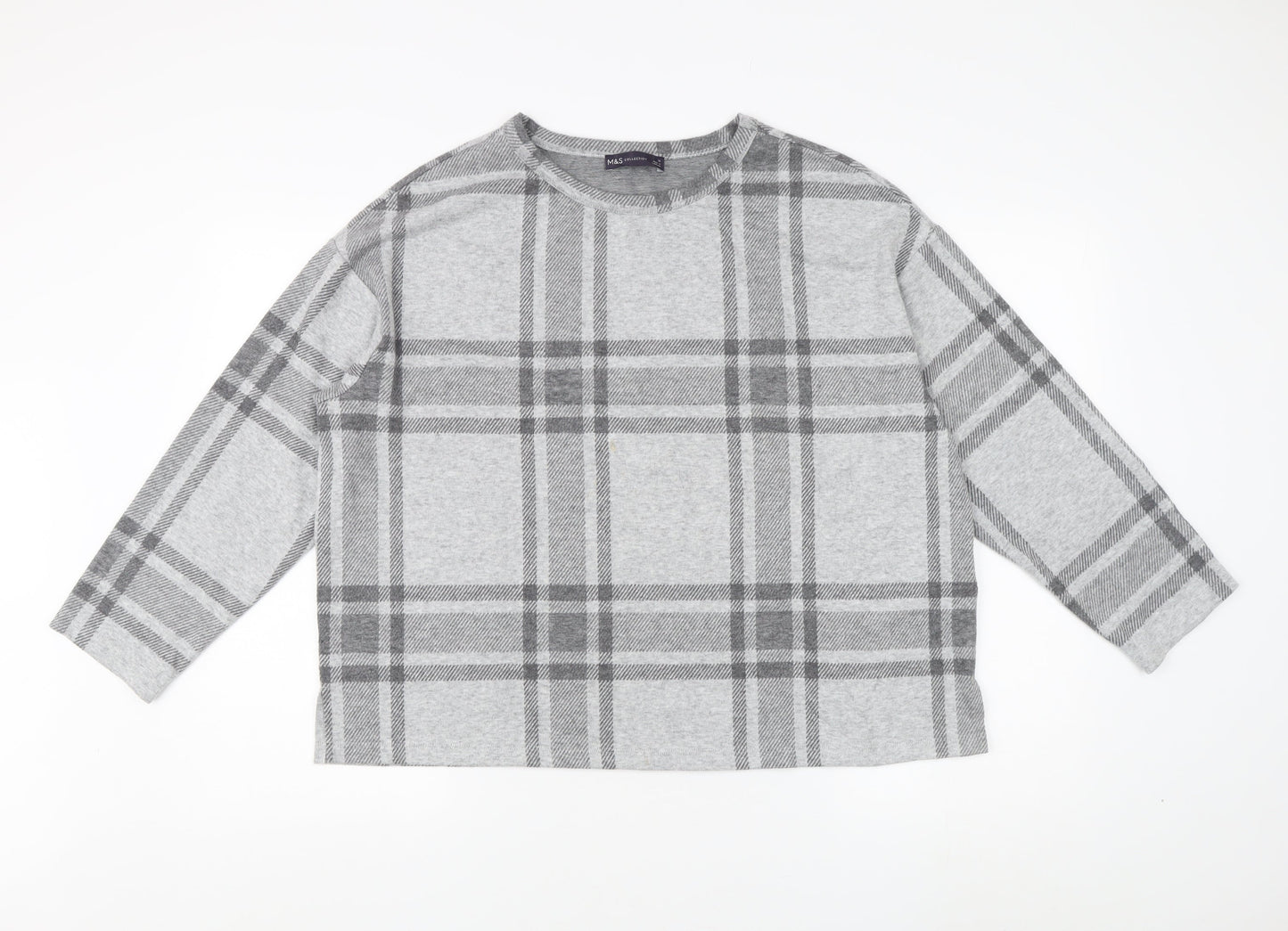 Marks and Spencer Women's Grey Plaid Jersey Top Size 18