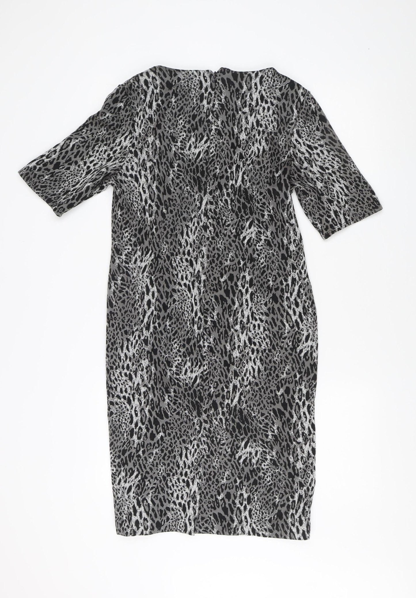 M&Co Women's Grey Animal Print Shift Dress - Size 14