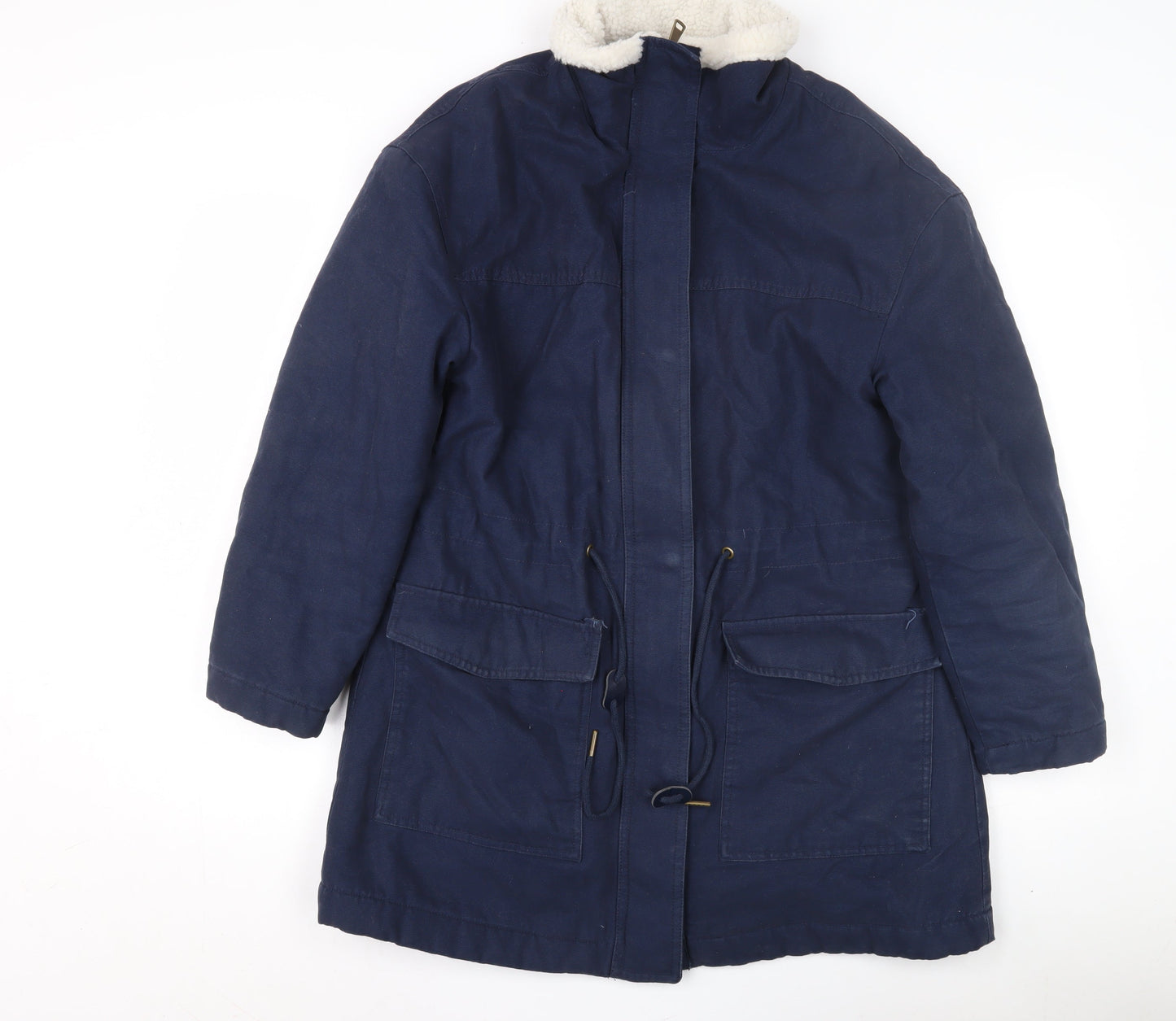 Marks and Spencer Women's Navy Parka Coat - Size 10, Hooded & Lined