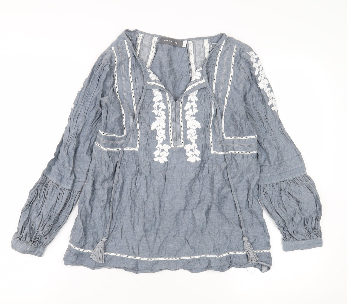 Mint Velvet Women's Blue Tunic Top, Size 6, Embroidered