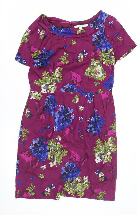 Boden Women's Purple Floral Cotton Blend Dress - Size 14