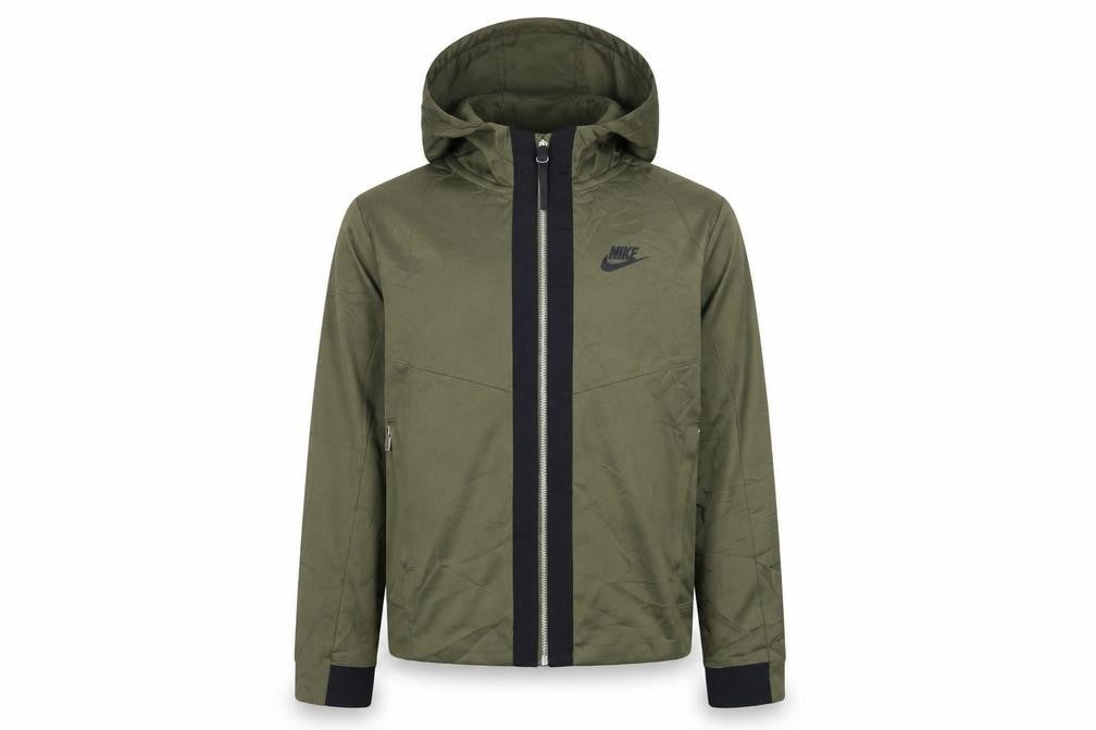Front view of Nike boys’ green full zip hoodie m - casual sportswear