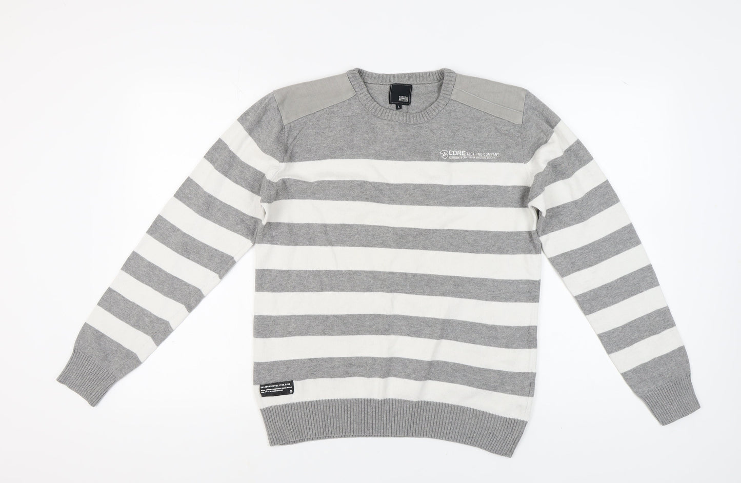 Jack & Jones Men's Grey Stripe Pullover in Size L