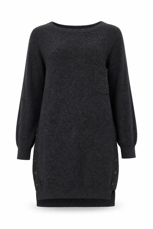 FatFace Women's Black Tunic Jumper, Size 10, Button Accents