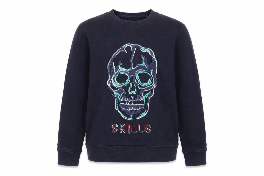 Front view of Next boys’ blue skull sweatshirt - pullover, 10 years