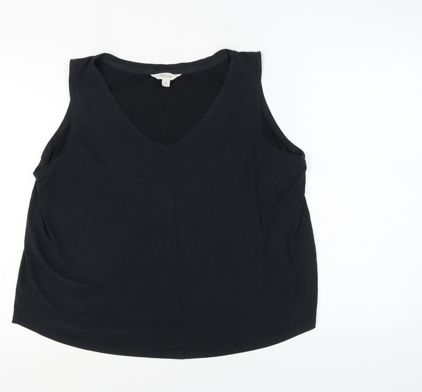 Per Una Women's Black Tank, Size 18, V-Neck, Cotton Blend