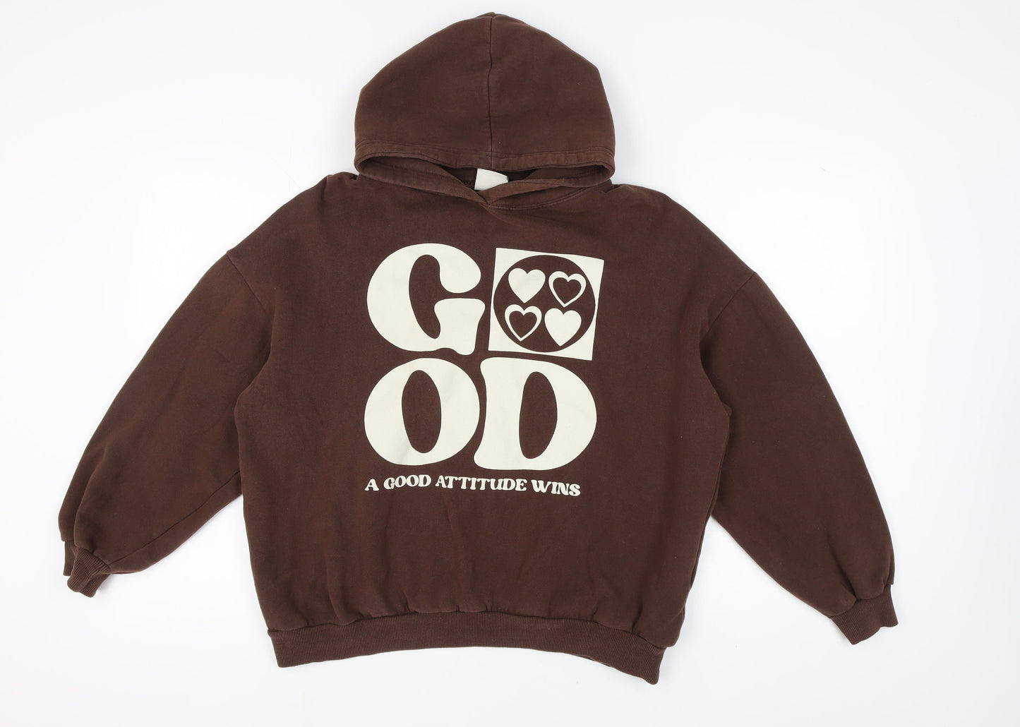 Pull&Bear Unisex Brown Graphic Hoodie M, Casual Style