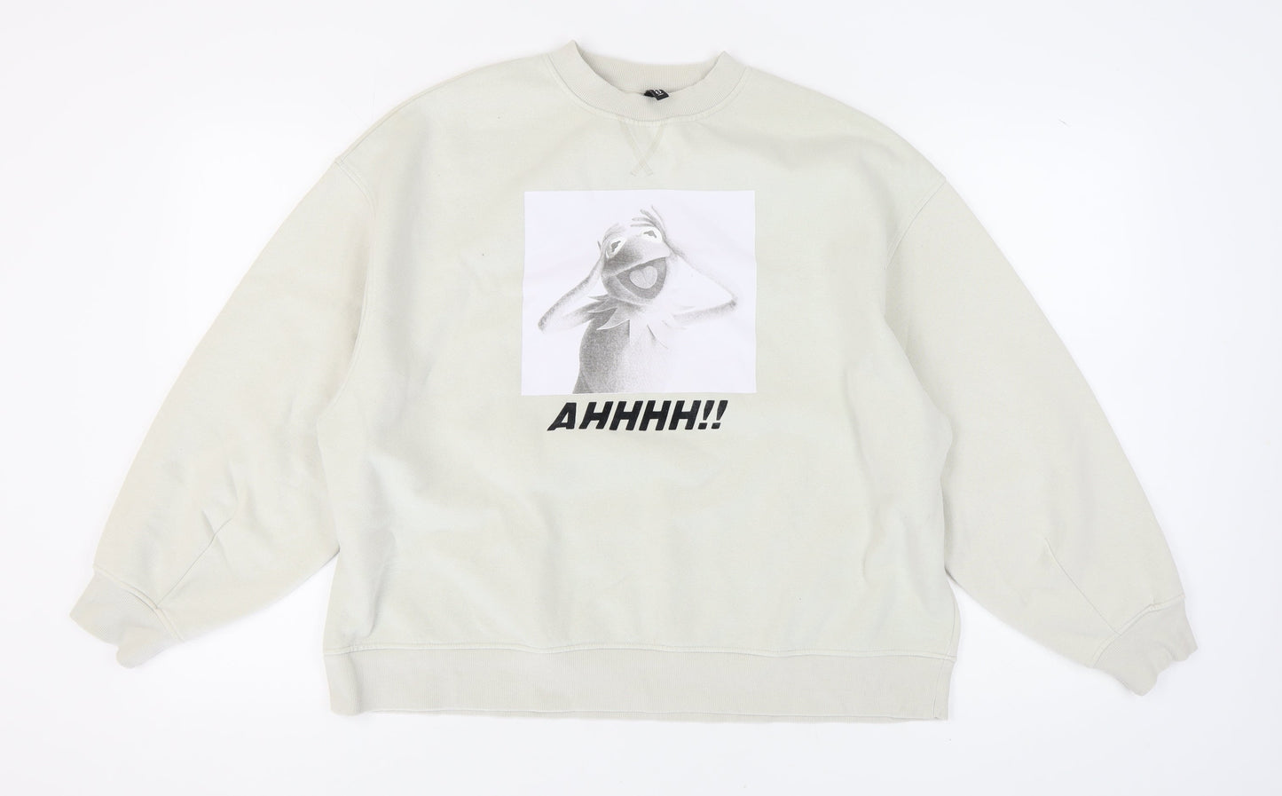 H&M Unisex White Graphic Sweatshirt, Size 12 Pullover