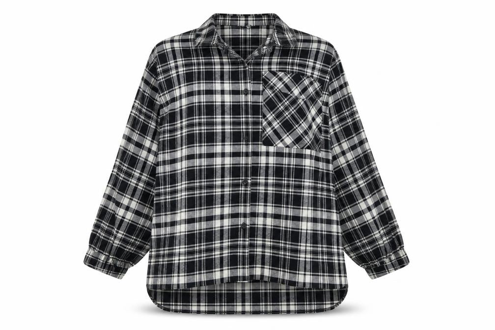 Front view of ASOS DESIGN Women's Black Plaid Button-Up Shirt, size 16