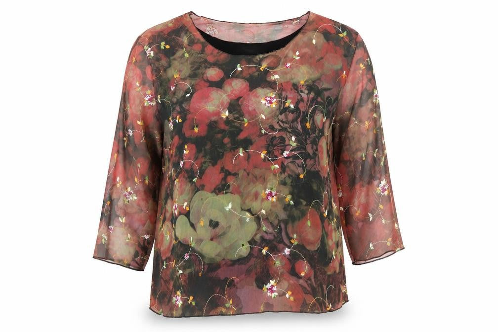 Front view of Alexara Women's Multicoloured Floral Blouse, XL, Embroidered