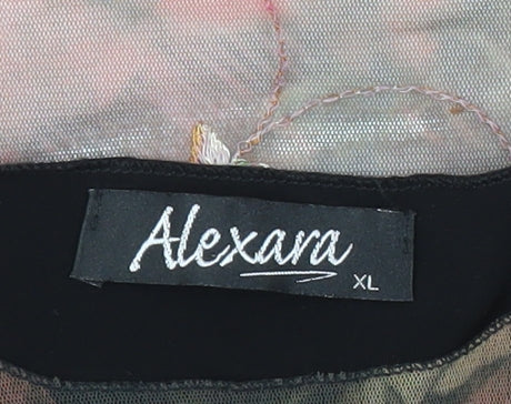 Brand and care label for Alexara Women's Multicoloured Floral Blouse, XL, Embroidered