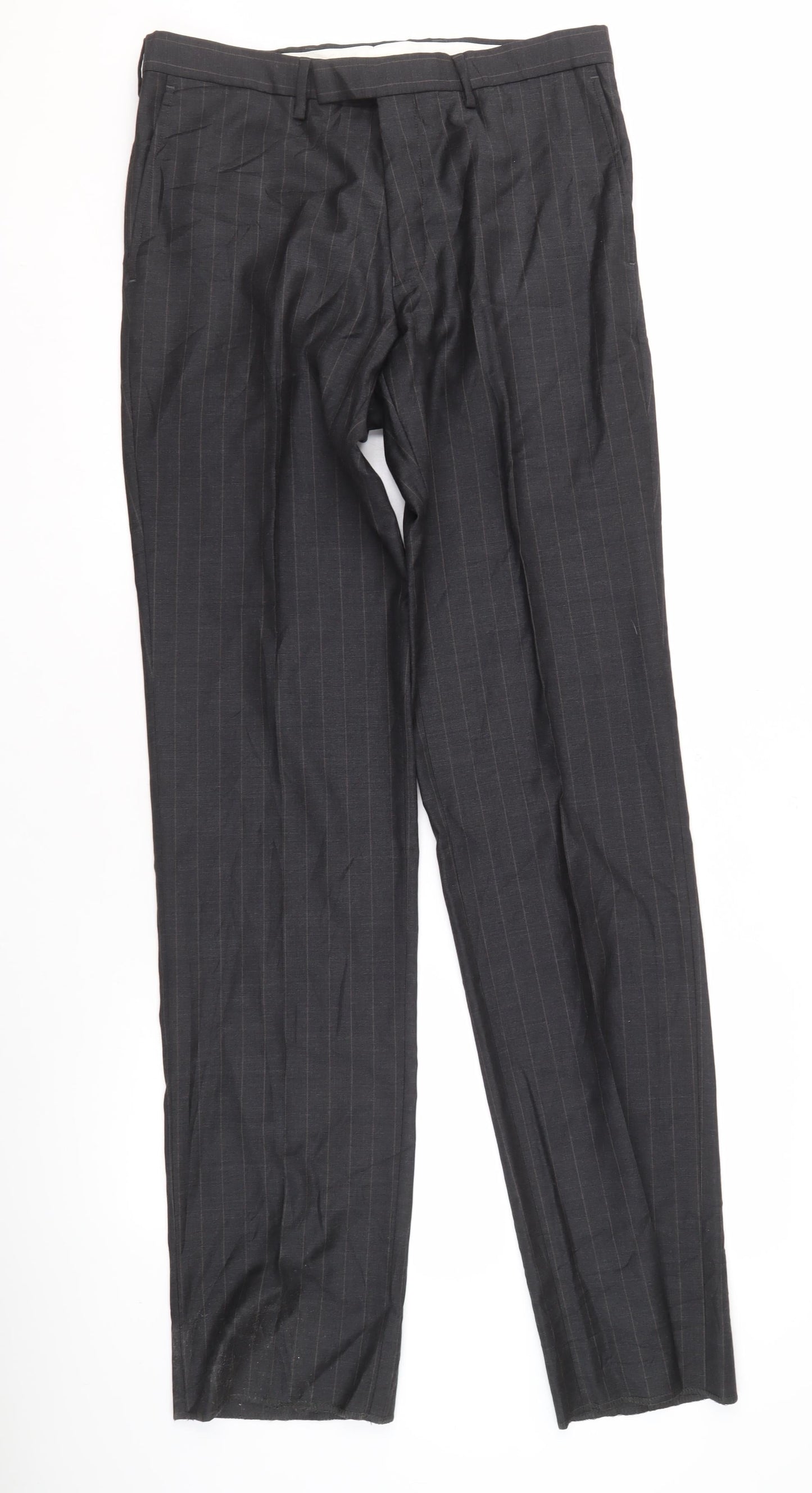 T.M. Lewin Men's Grey Striped Business Trousers 32