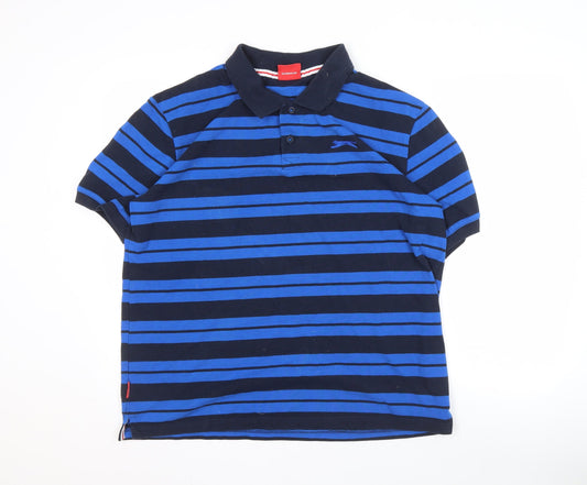 Slazenger Men's XL Blue Black Striped Polo Shirt