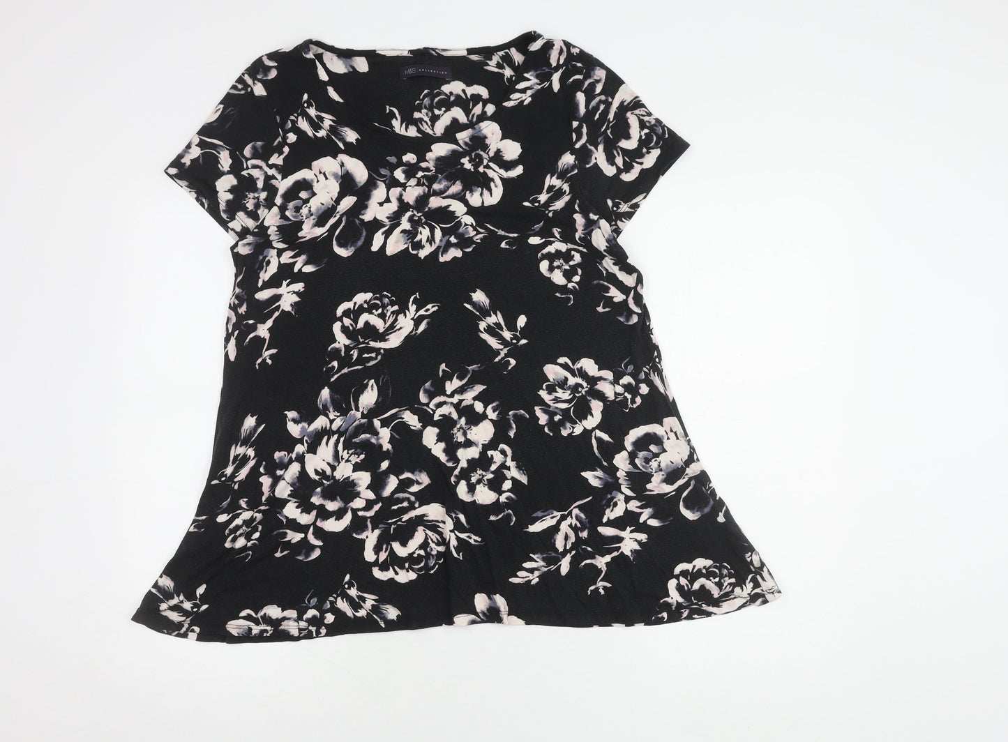 Marks and Spencer Women's Black Floral T-Shirt, Size 16