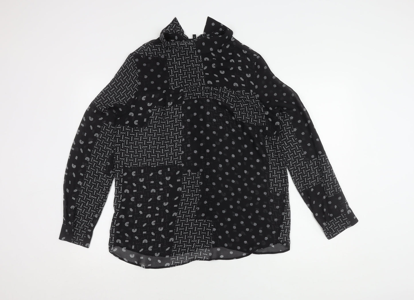 Next Women's Black Geometric Button-Up Shirt, Size 10