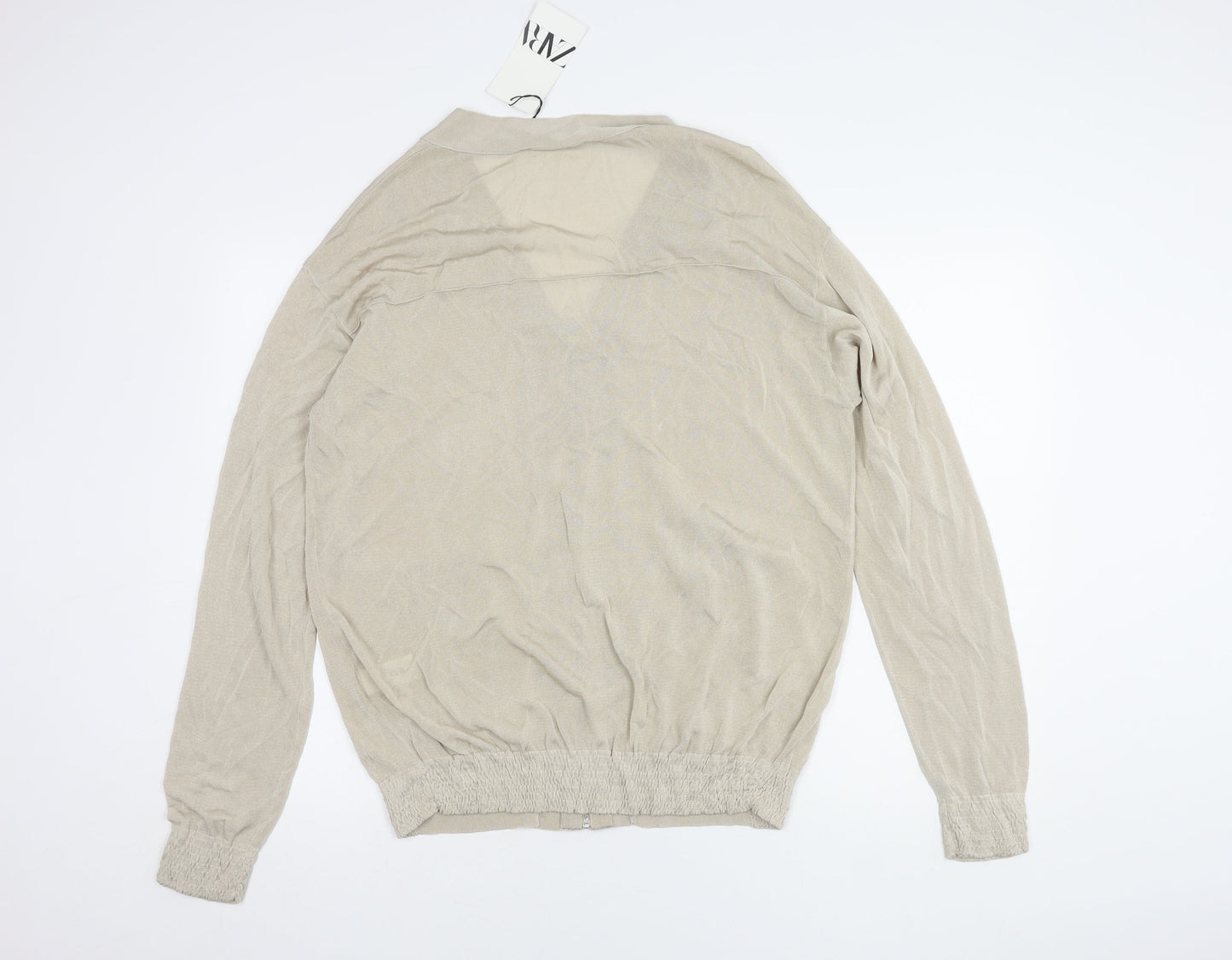 Zara Women's Beige Full Zip V-Neck Jumper, Size S