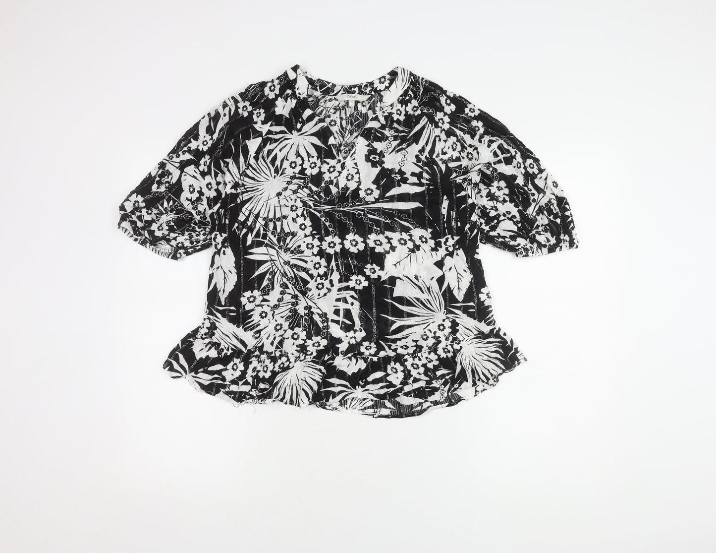 Next Women's Black Floral Puff Sleeve Top Size 12