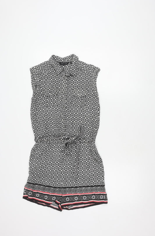 New Look Women's Black Geometric Playsuit Size 8
