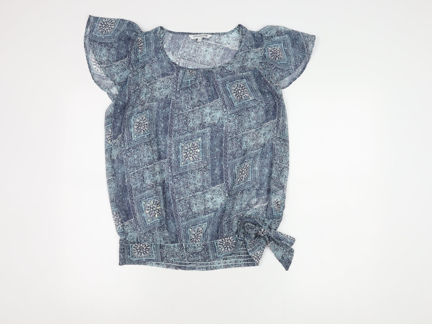 Debenhams Women's Blue Tunic Blouse, Size 12, Geometric Design
