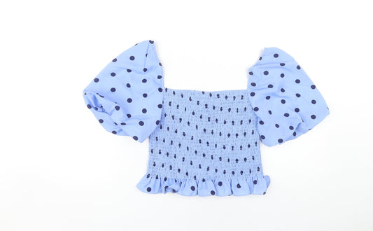 Brave Soul Women's Blue Polka Dot Cropped Blouse Size S