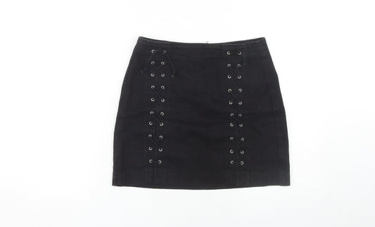Topshop Women Black 10 Cotton Pencil Skirt