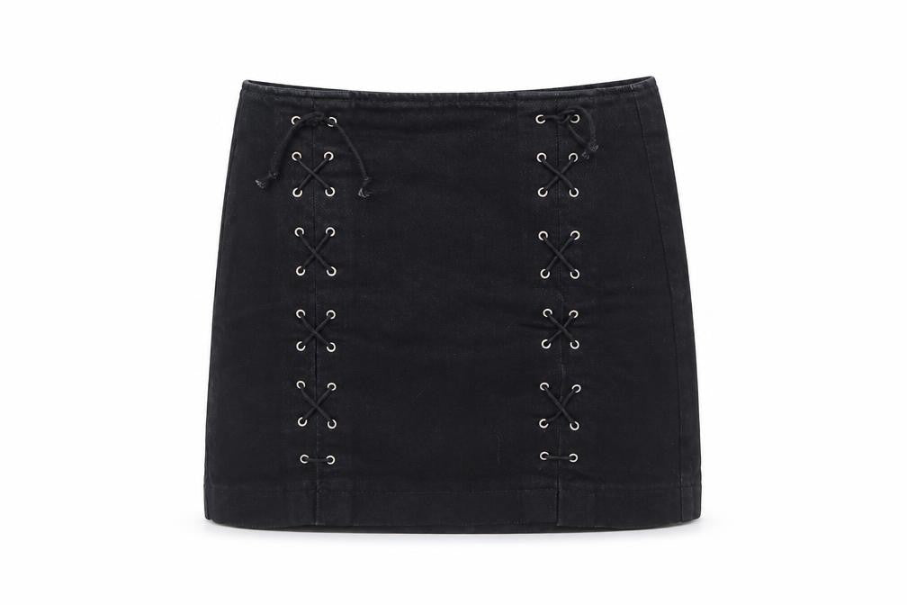 Topshop Women Black 10 Cotton Pencil Skirt