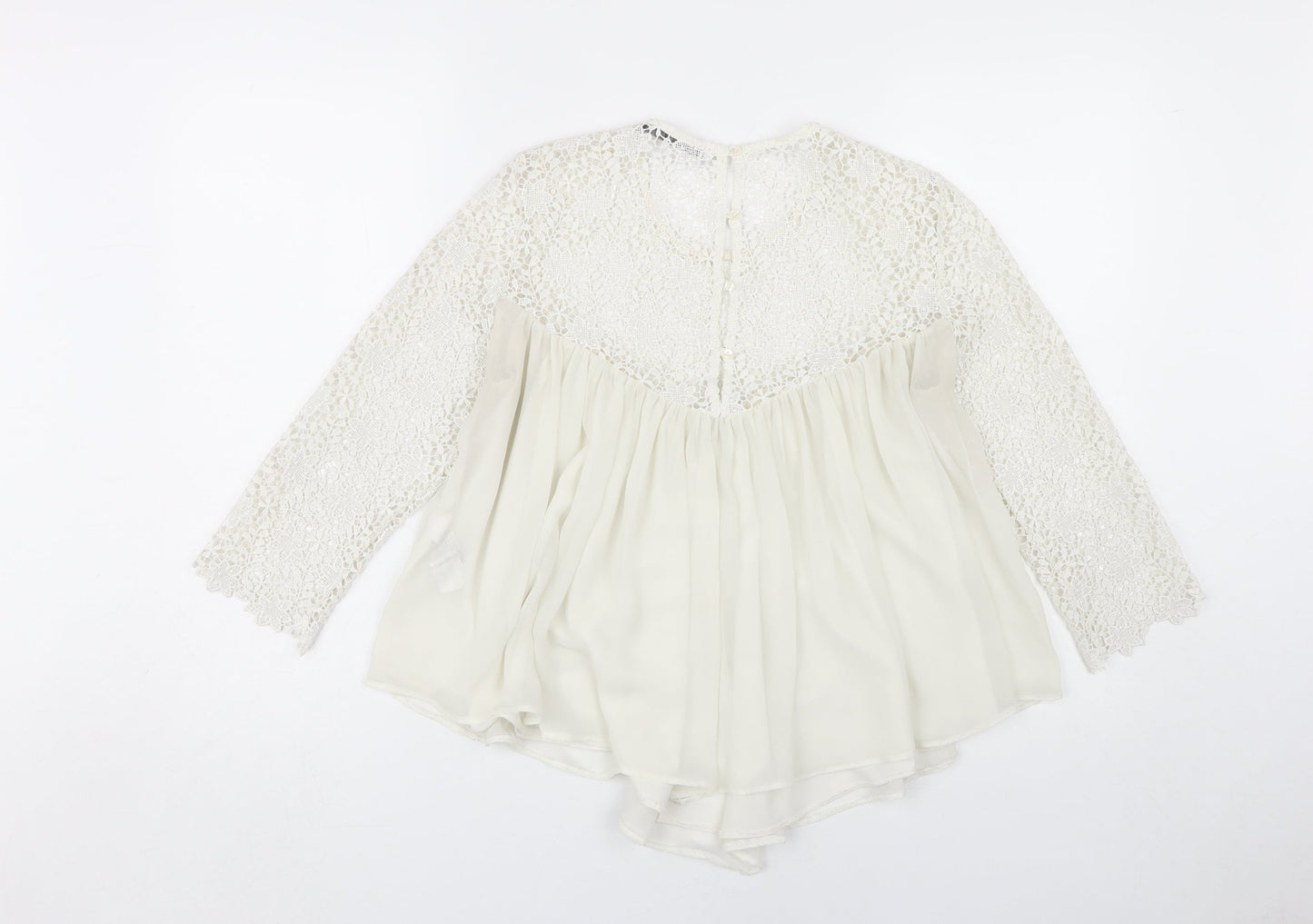 Zara Ivory Lace Blouse Women M, Elegant Summer Style
