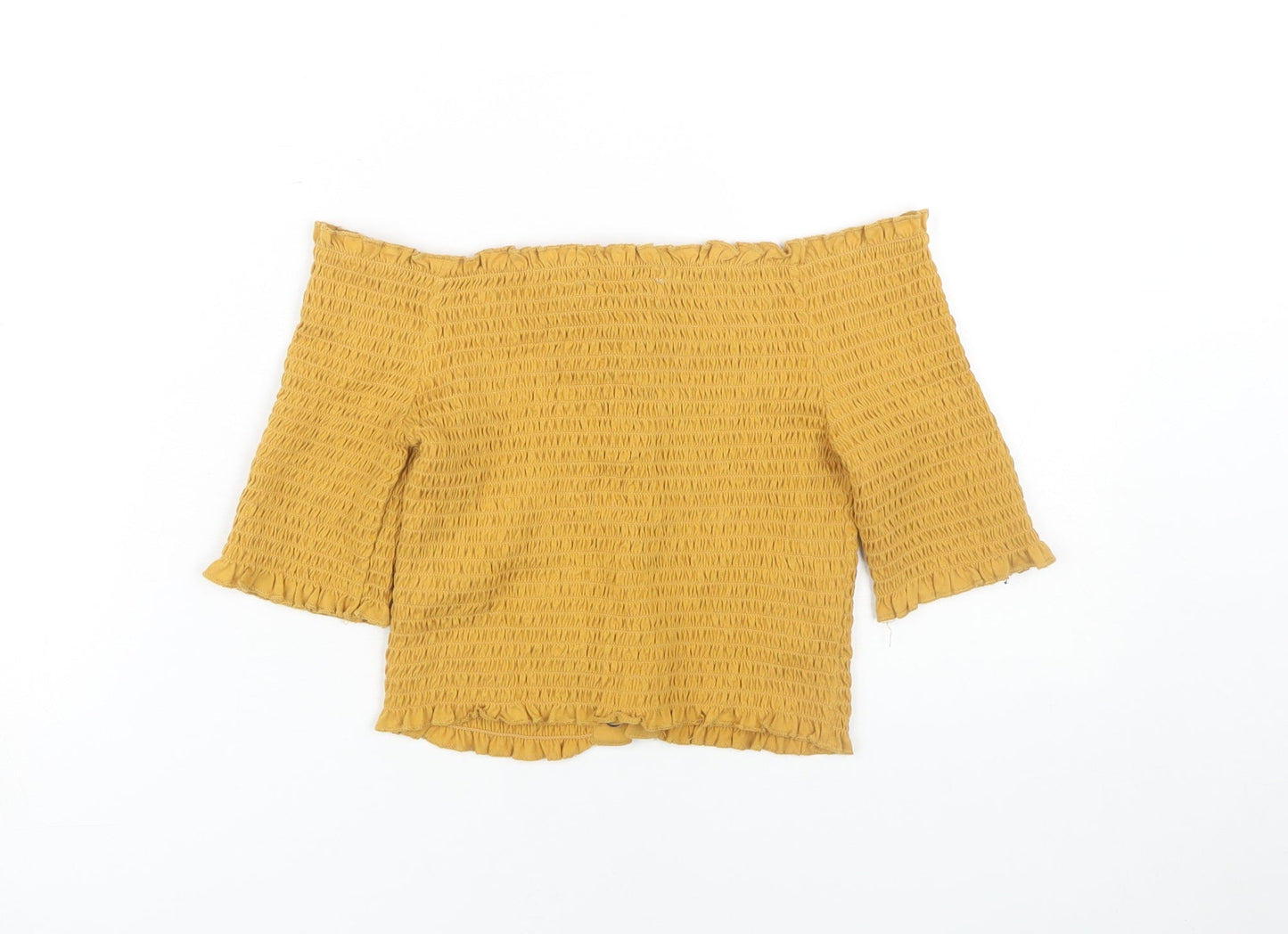 ASOS Yellow Off Shoulder Lace Up Cropped Blouse