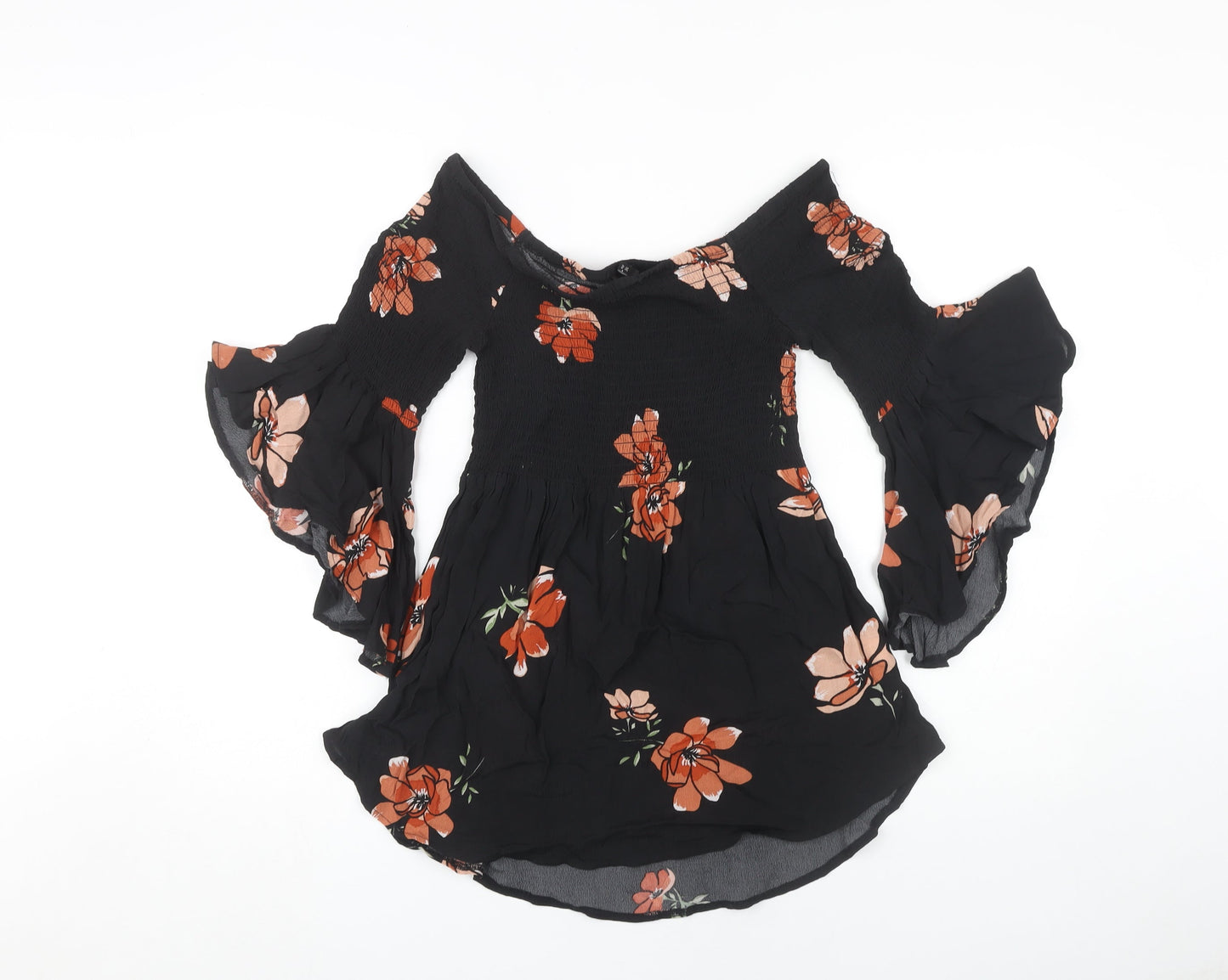 River Island Women's Black Floral Tunic Blouse Size 10