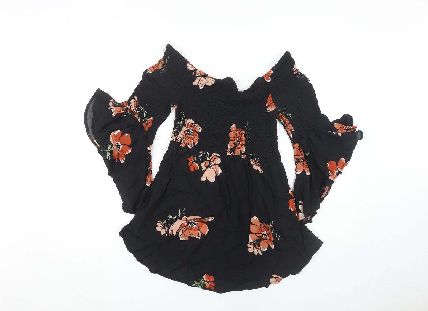 River Island Women's Black Floral Tunic Blouse Size 10