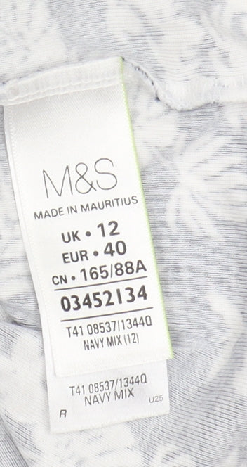 Marks and Spencer Women's Blue Floral 3/4 Sleeve Top Size 12