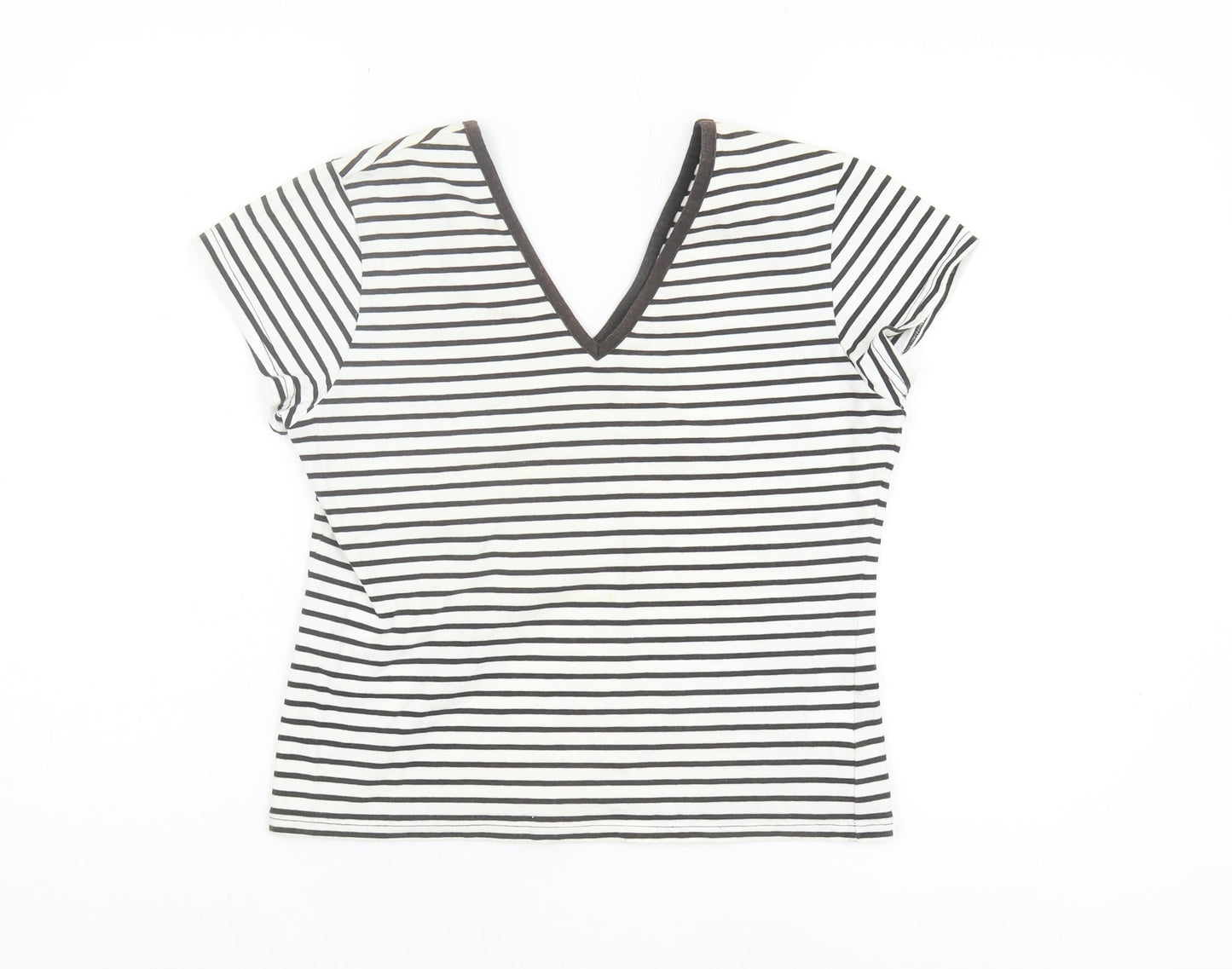 Fabrizio Women's M Black Striped V-Neck T-Shirt Casual