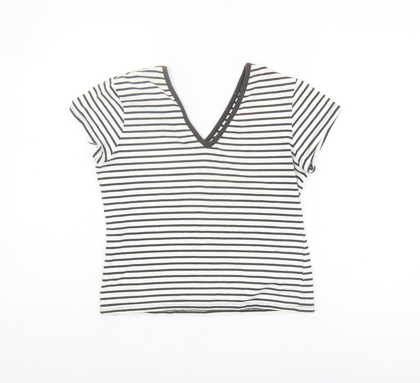 Fabrizio Women's M Black Striped V-Neck T-Shirt Casual