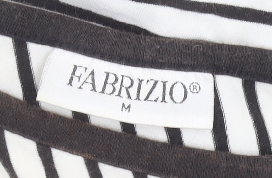 Fabrizio Women's M Black Striped V-Neck T-Shirt Casual