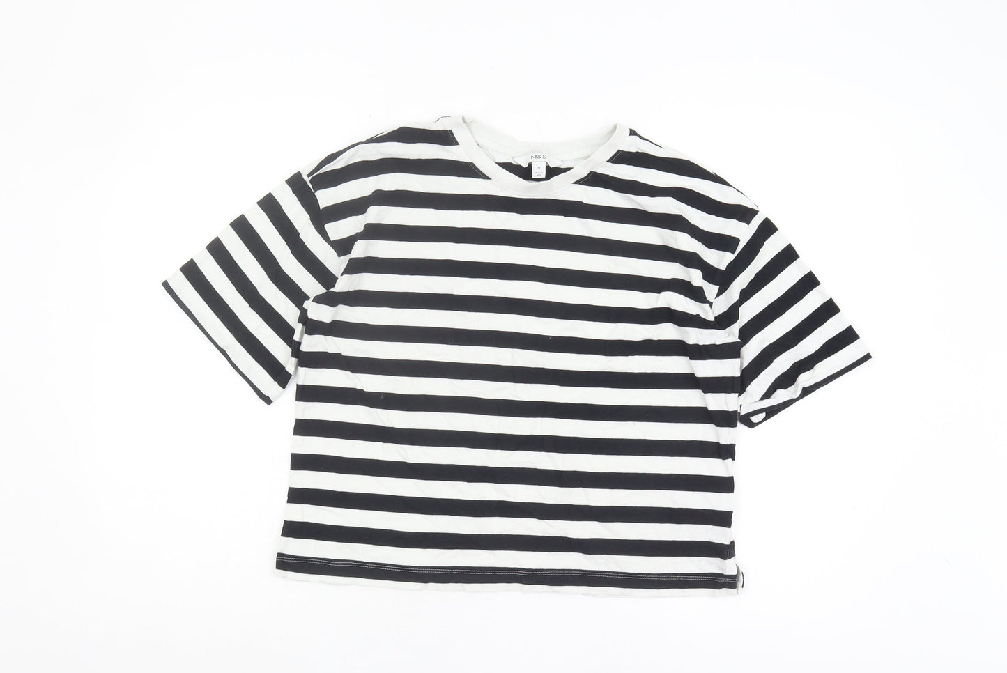 Marks and Spencer Women's Black & White Striped T-Shirt, Size 10