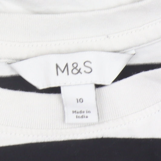 Marks and Spencer Women's Black & White Striped T-Shirt, Size 10