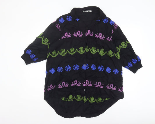 Khaadi Women's Black Embroidered Button-Up Shirt M