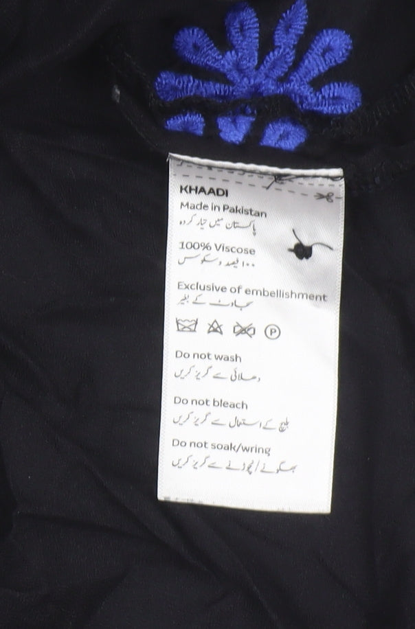 Khaadi Women's Black Embroidered Button-Up Shirt M