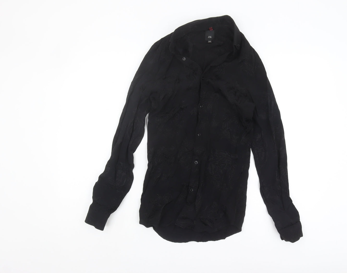 River Island Black Tigers Button-Up Shirt, 2XS, Long Sleeve