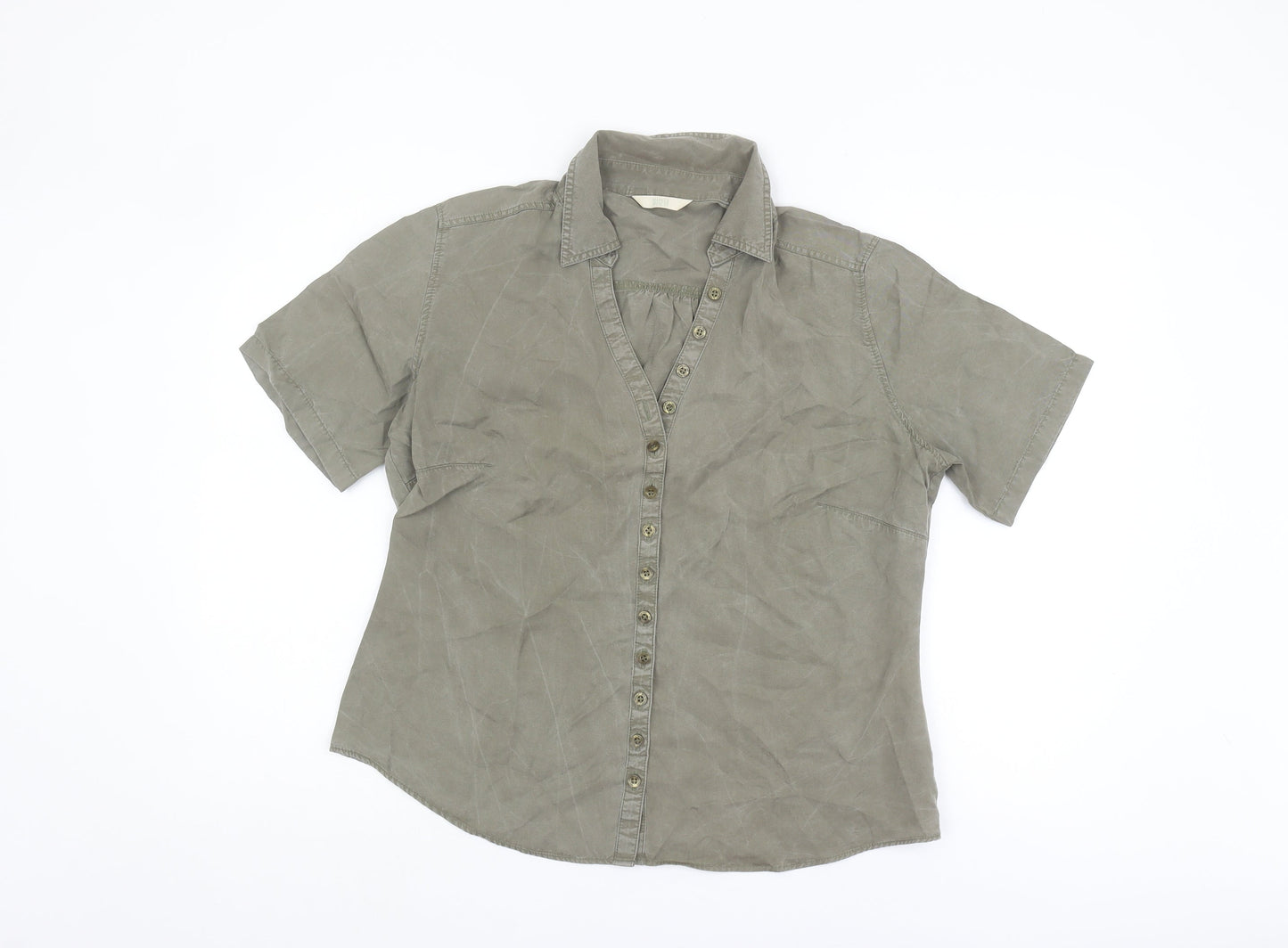 Marks and Spencer Women's Green Button-Up Shirt Size 16