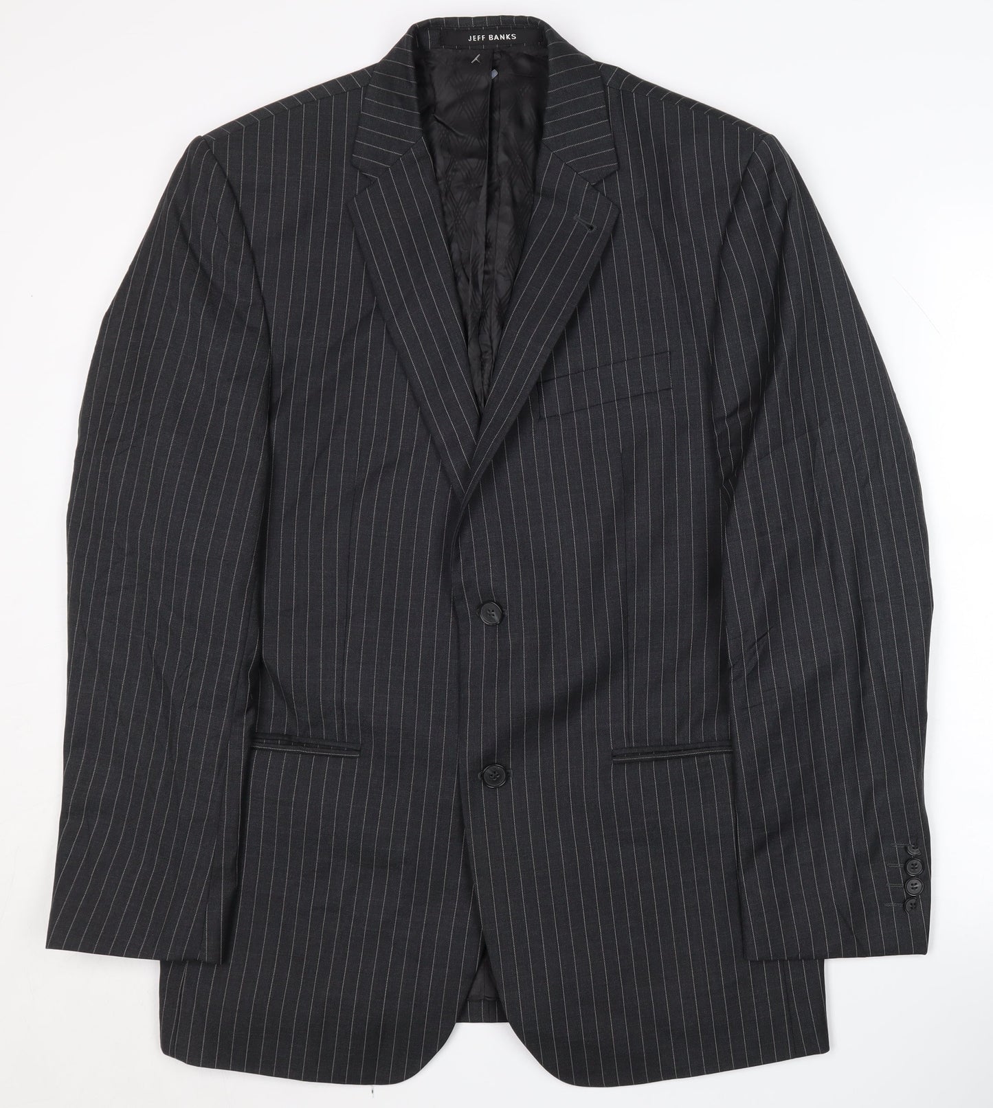 Jeff Banks Men's Black Striped Suit Jacket - Size 40