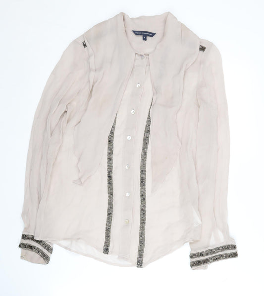 French Connection Women's Beige Silk Blouse Size 8