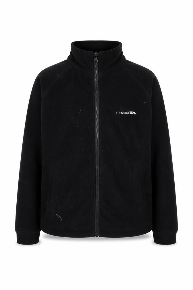 Front view of Trespass boys’ black fleece jacket 11 years full zip
