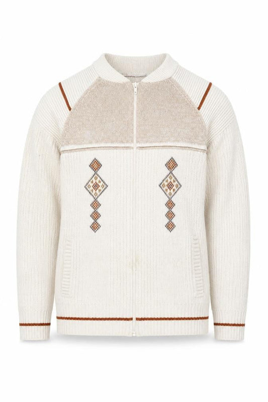 Dunn & Co Men's Ivory Geometric Knit Jacket M