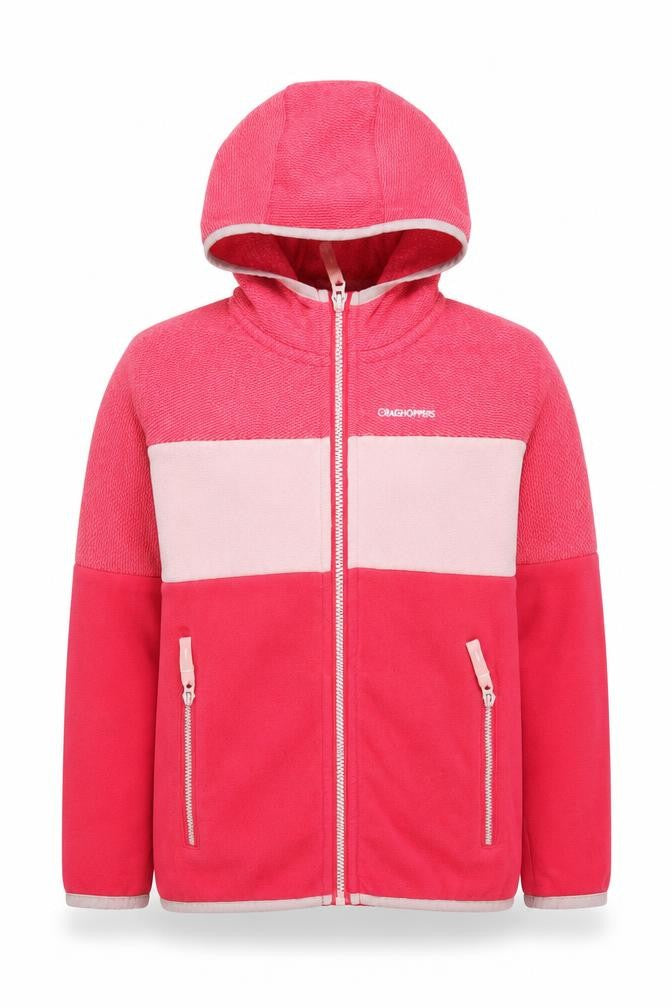 Front view of Craghoppers girls’ pink colourblock fleece jacket 7-8 years